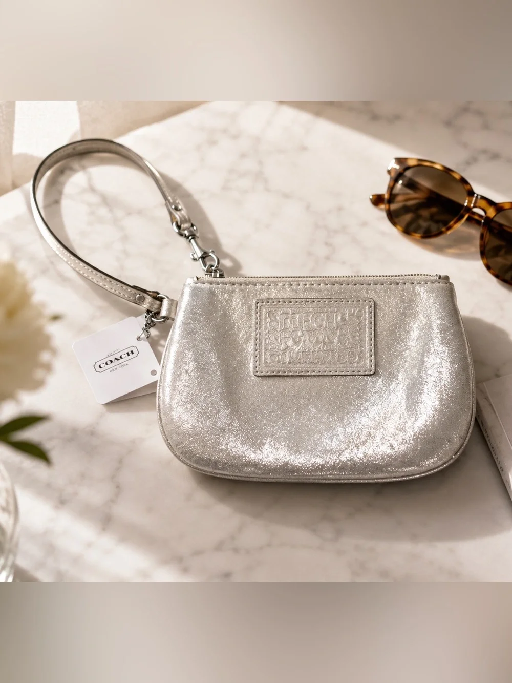 Y2k NWT Coach Poppy Metallic Champagne Wristlet Pouch